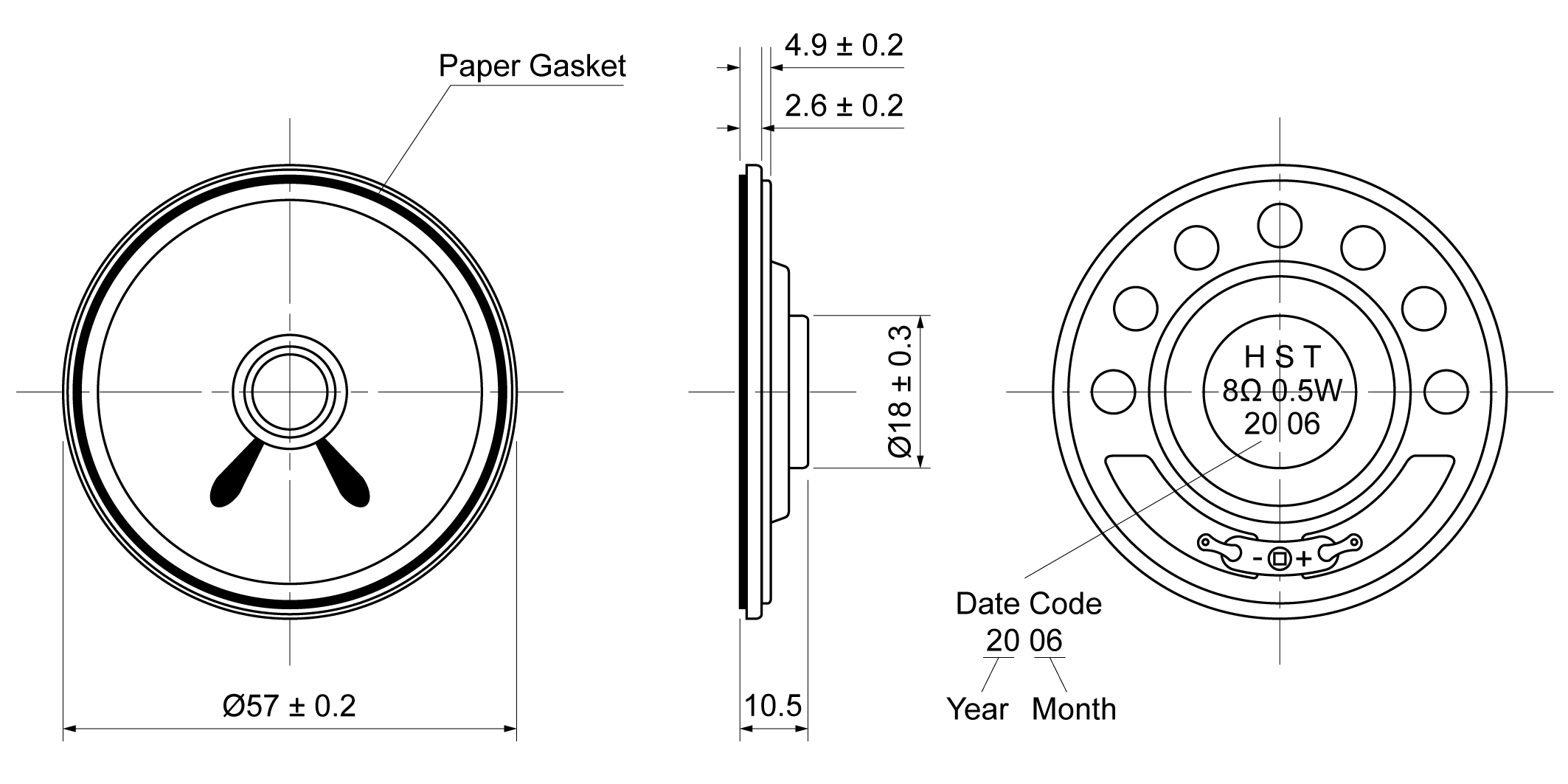 OST57R-10P0.5W8X Mechanical Drawing